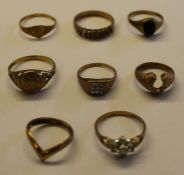 Eight 9ct gold dress rings 13.6g in total