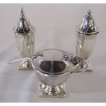 Silver condiment set Sheffield 1966, mustard pot with blue glass liner, mustard spoon Sheffield