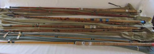 Fishing interest - collection of vintage fishing rods including fibre glass float rod, fibre glass