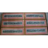 Set of 6 framed hunting prints each 67cm by 23cm