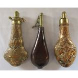 2 copper powder flasks inc G & J W Hawksley Sheffield & one other