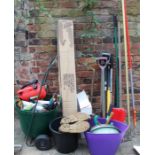 Selection of garden tools, trolley, airer etc.