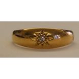 Tested as 18ct gold ring with small diamond accent stone wt 2.2g, size K/L