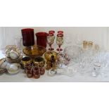 Selection of glassware, ruby glass vases, Japanese tea set (3 boxes)