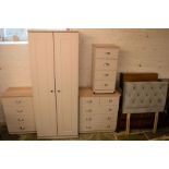 Modern (near new) bedroom suite comprising wardrobe, 2 chest of drawers, bedside cabinet & a