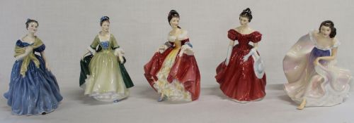 5 Royal Doulton figurines:- Adrienne HN2304, Elegance HN2264, Southern Belle HN2229, Winsome