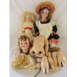 3 German bisque head dolls - one marked Made in Germany 390 46 cm, Armand Marseille 390 A11M (in