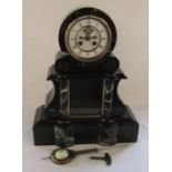 Large French slate mantel clock with marble pillars and bell chimes H 49 cm L 39 cm D 14 cm