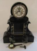 Large French slate mantel clock with marble pillars and bell chimes H 49 cm L 39 cm D 14 cm