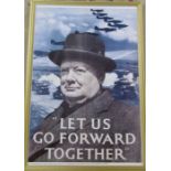Framed WWII reproduction poster 'Let us go forward together' (Winston Churchill), Crown copyright