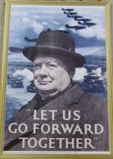 Framed WWII reproduction poster 'Let us go forward together' (Winston Churchill), Crown copyright