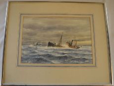 George Odlin (English 1947-2017) signed watercolour of a Grimsby fishing trawler at sea frame size