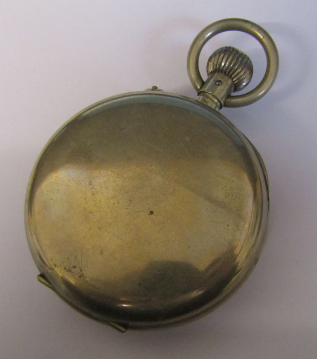 Large nickel cased 8 day goliath pocket watch, movement by Hahn Landeron, features rare platform - Image 2 of 6