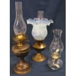 Duplex burner with vaseline glass oil lamp and 2 other oil lamps