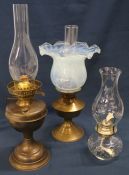 Duplex burner with vaseline glass oil lamp and 2 other oil lamps