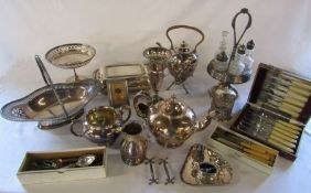 Large quantity of silver plate inc tea service, tureen, vase. condiment sets, cutlery etc