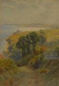 Charles Collins RBA (1851-1921) watercolour landscape of St Mawes Castle Pendennis frame 49cm by