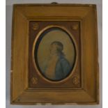 18th century pencil & watercolour oval portrait of gentleman in original frame