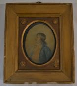 18th century pencil & watercolour oval portrait of gentleman in original frame