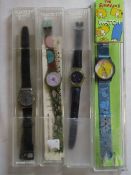 3 original boxed Swatch watches and a Simpsons watch