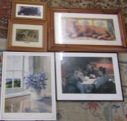 Selection of framed prints inc cats