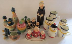 Selection of Goebel condiment sets etc inc Friar / Monk and Happy Clown