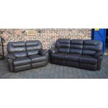 2 leather reclining sofas L 220 cm and L 159 cm