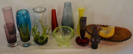 Collection of coloured glass including Whitefriars & Glasbruk