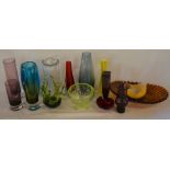 Collection of coloured glass including Whitefriars & Glasbruk