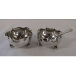 Pair of silver salts Chester 1901 weight 1.05 ozt with a silver plated spoon