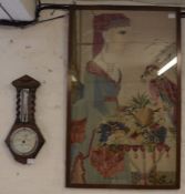 Barometer and framed tapestry 103 cm x 64 cm