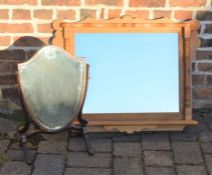 Pine surround wall mirror & a 19th century shield back toilet mirror