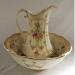 Crown Devon jug and bowl toilet set (jug H 33 cm, bowl D 40 cm)