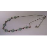 Silver (marked 925) ruby and aquamarine necklace L 40 cm (excluding extender)