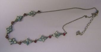 Silver (marked 925) ruby and aquamarine necklace L 40 cm (excluding extender)