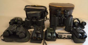 8 pairs of binoculars & a pair of folding binoculars