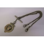 Double Albert silver fob chain hallmarked 1922, fob Birmingham 1916, total weight 0.90 ozt
