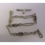 Silver watch chain L 22 cm & a silver brooch L 3.5 cm, total weight 0.57 ozt