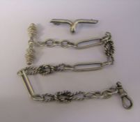 Silver watch chain L 22 cm & a silver brooch L 3.5 cm, total weight 0.57 ozt