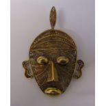 Tested as gold (possibly low grade) filigree mask pendant H 6.5 cm weight 10 g