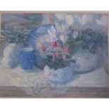 Framed pastel still life 'China Blue' by Jackie Simmonds 83 cm x 71 cm (size including frame)