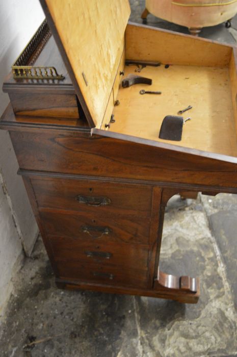 Late Victorian Davenport desk in rosewood with marquetry decoration, raised gallery top & birds - Image 2 of 5