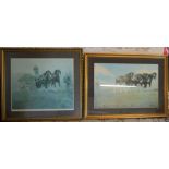 2 large R P Reynolds prints of working horses largest 99cm by 75cm