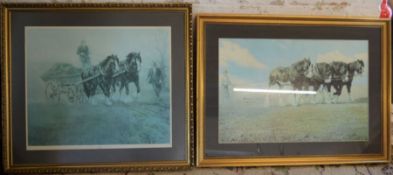 2 large R P Reynolds prints of working horses largest 99cm by 75cm