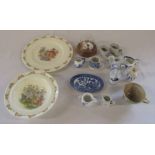 Royal Doulton Bunnykins plate and bowl, miniature jugs etc