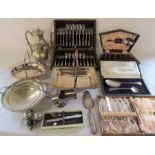Various silver plate inc boxed cutlery, teapot and baskets
