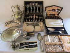 Various silver plate inc boxed cutlery, teapot and baskets