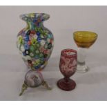 Millefiori glass vase H 13 cm, penny lick, marble and cranberry glass