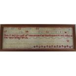 Framed double sided Victorian sampler by Jane Goforth dated 1883 53 cm x 19 cm (size including