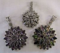 3 silver gemstone pendants H 6.5 cm & 5 cm, total weight 4.51 ozt